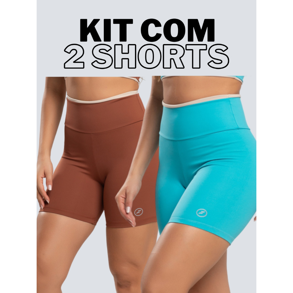 Kit com 2 Shorts Fitness Element Academia Bermuda Poliamida Zero Transparência Cós Alto Feminina