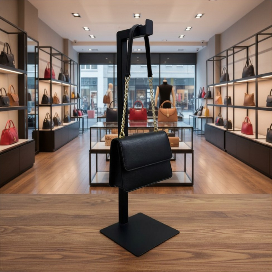 Suporte de Bolsa Luxo para mesa fixo, estrutura robusta e moderna, base anti derrapante, preto fosco