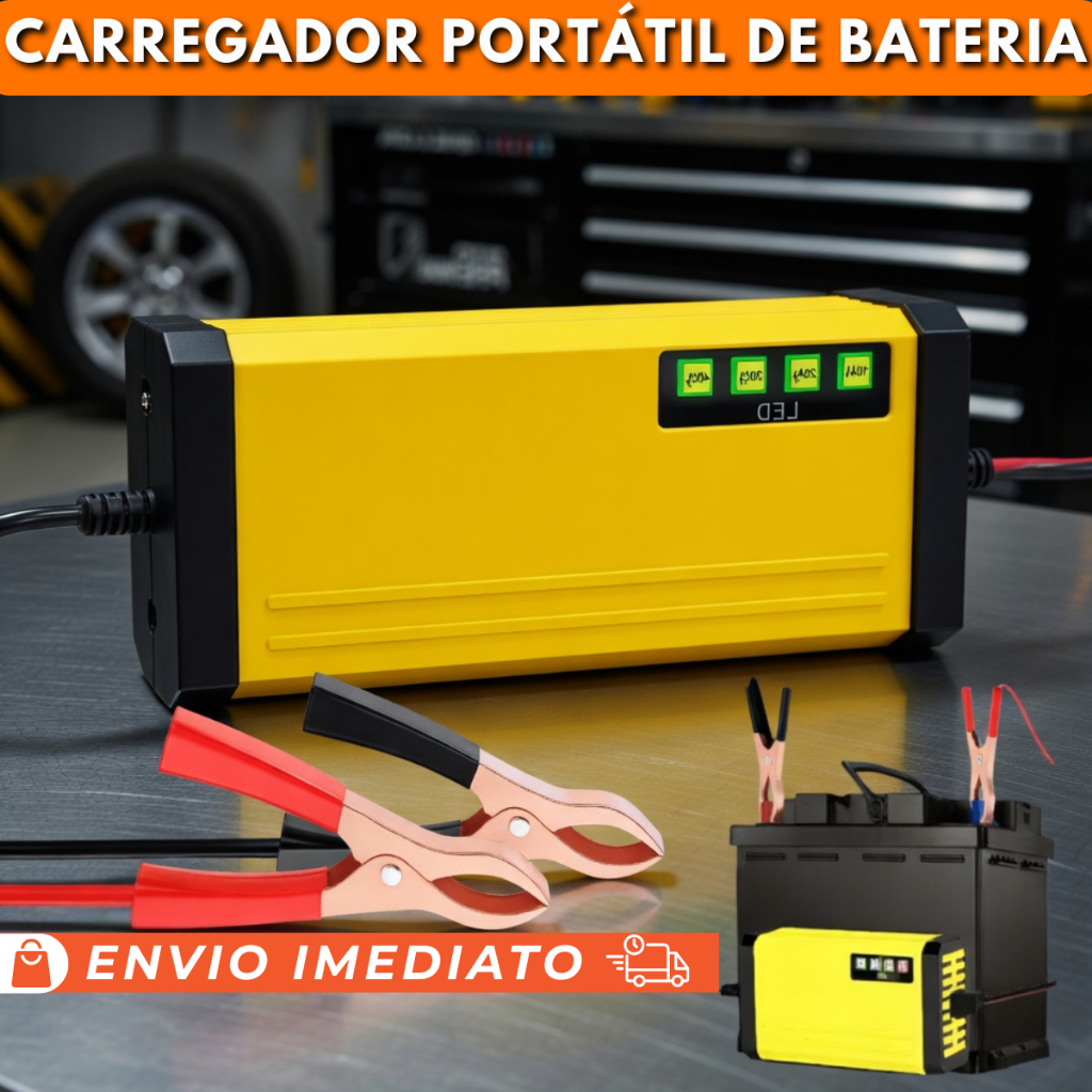 Carregador de Bateria de Moto e Carro 12v Inteligente Bivolt com Indicador Digital - Anticurto