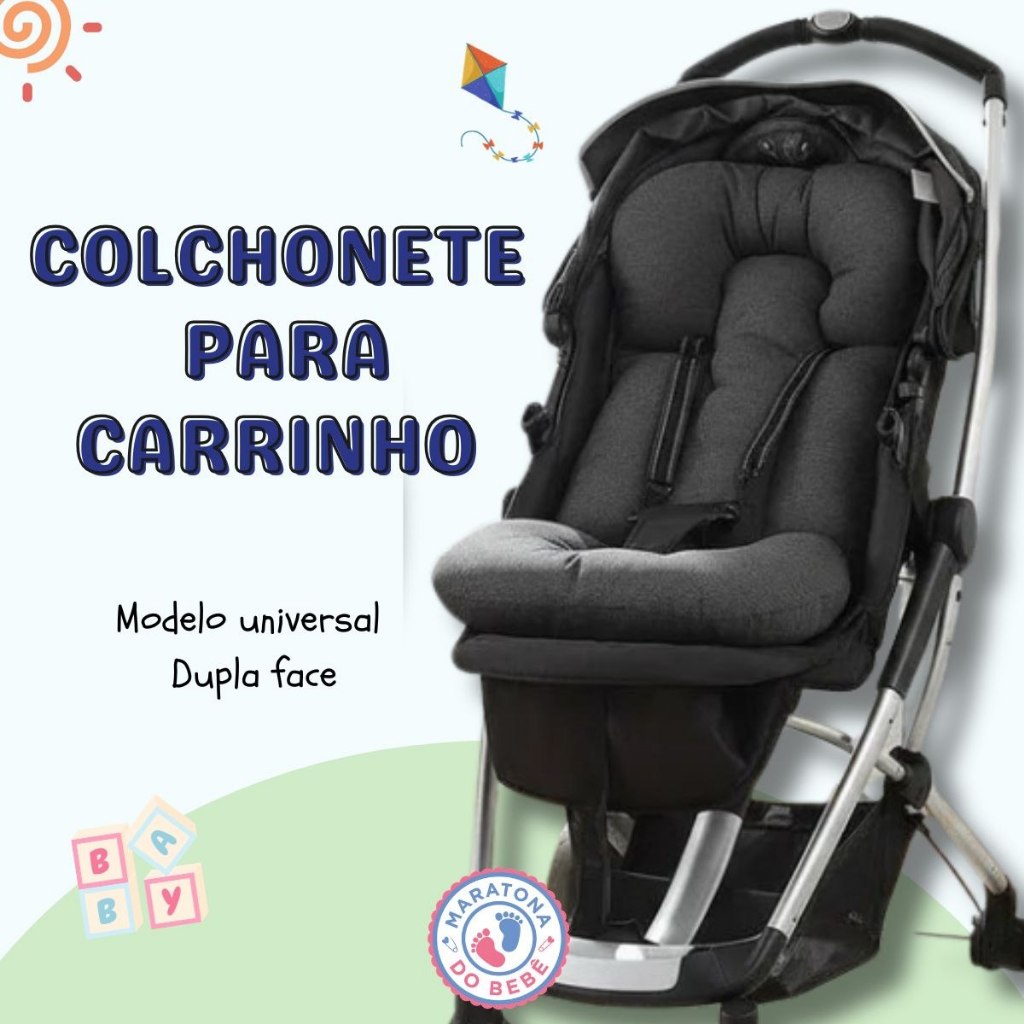 Imagem Colchonete Carrinho Bebe Dupla Face Algodão Estampado Menina Menino