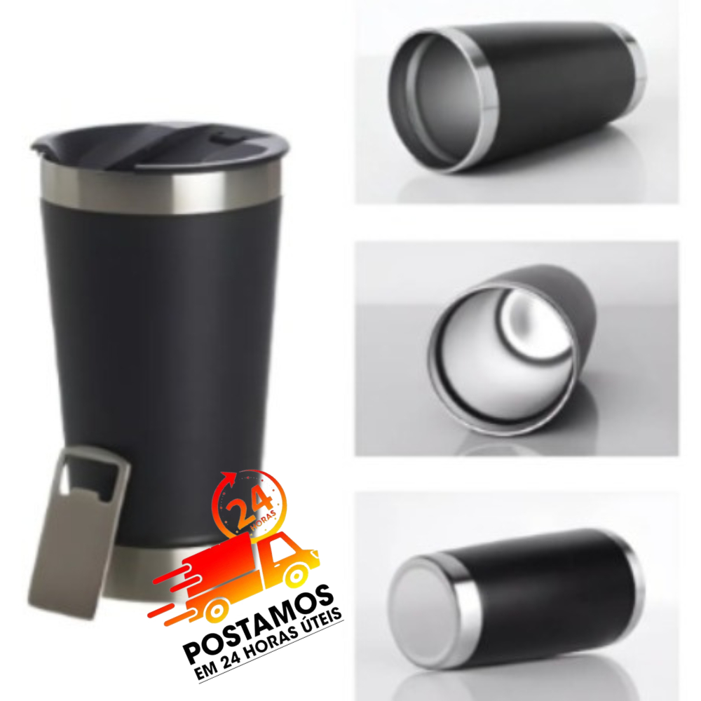 Copo Térmico 500ml Inox Para Cerveja Mantém Gelado 4 Horas + Abridor Bar ChurrascoZQL-014