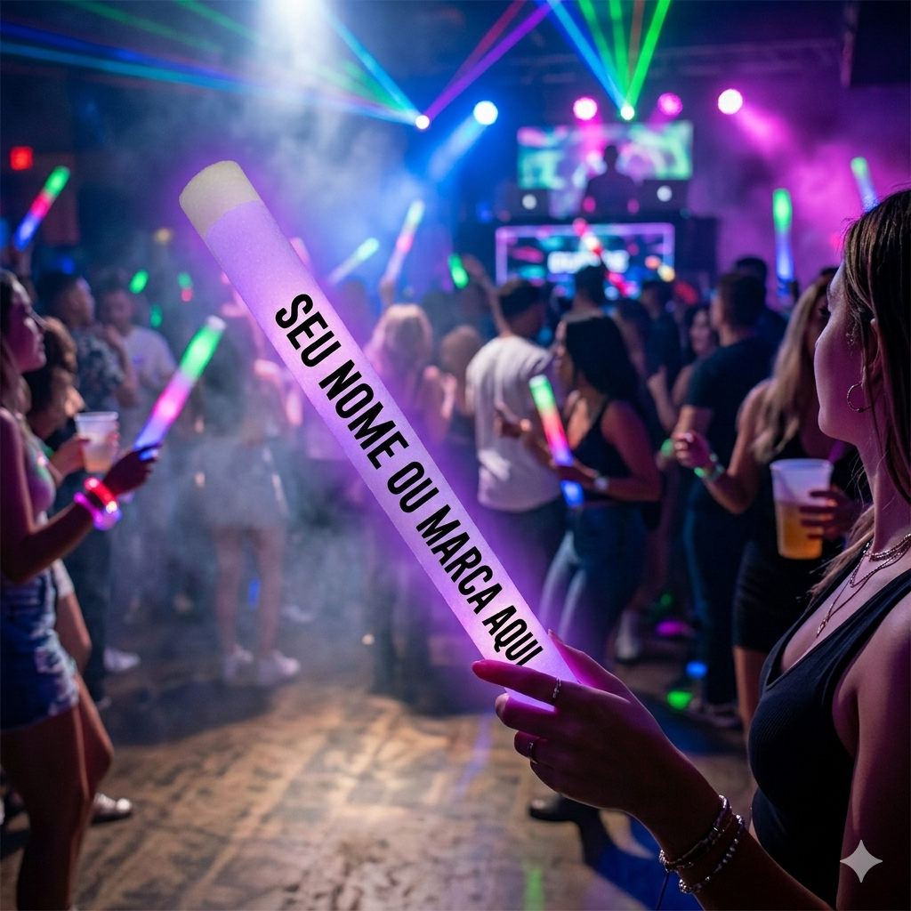 Bastão de LED Espuma Personalizado Festa Debutante Casamento Balada Show Eventos Adesivo Vinil Preto Kit 20 40 60 80 Uni