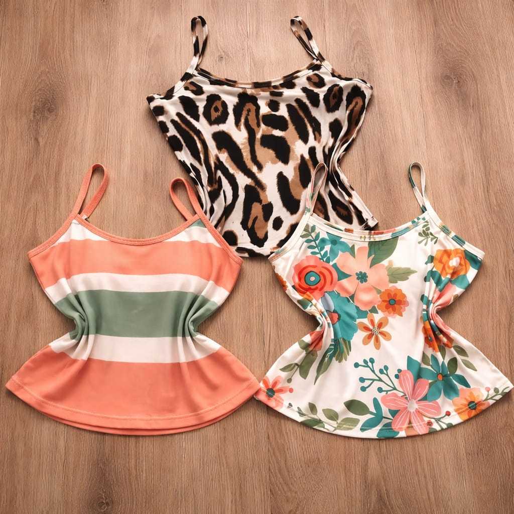 Kit 5 blusa Regata Alcinha Em Malha Suede Estampada Confortável Moda Verão