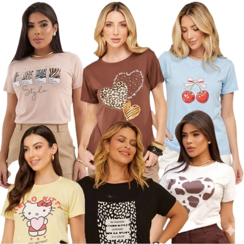 Camiseta Feminina Estampada T-Shirt Blusa Basica Sortida Diversas Estampas Casual Presente