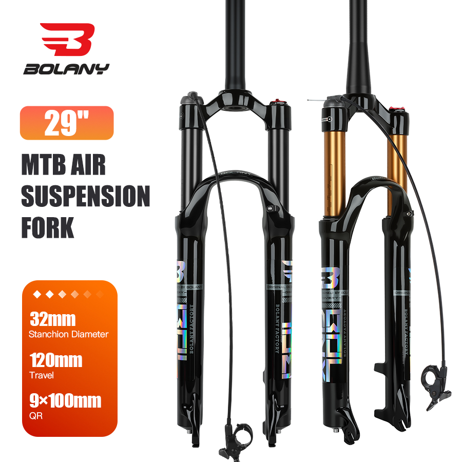 Garfo Mtb Bolany, trava remota, 120mm, espiga reta, super lubrificado, manutenção descomplicada, leve, disco.