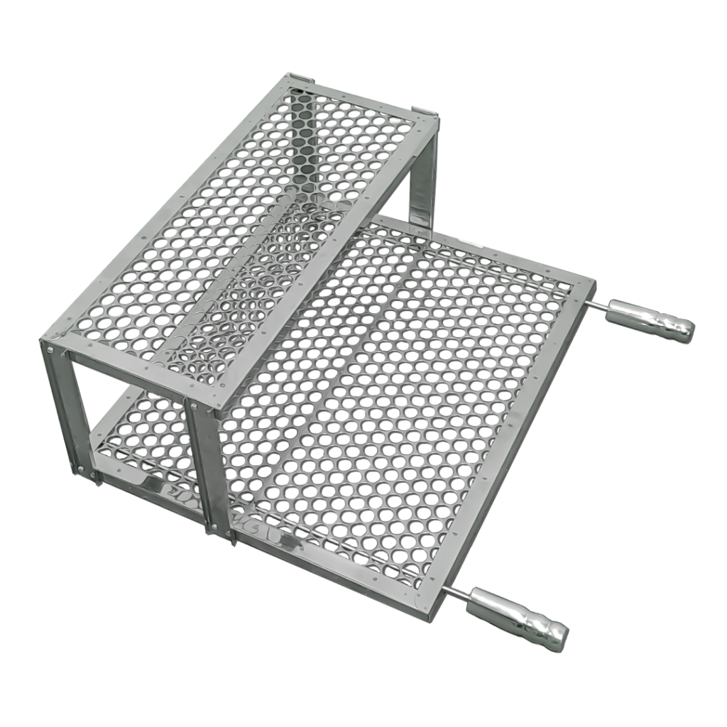 Grelha Moeda Inox Com Descanso Para Assados Churrasco Profissional Com Grelha Auxiliar