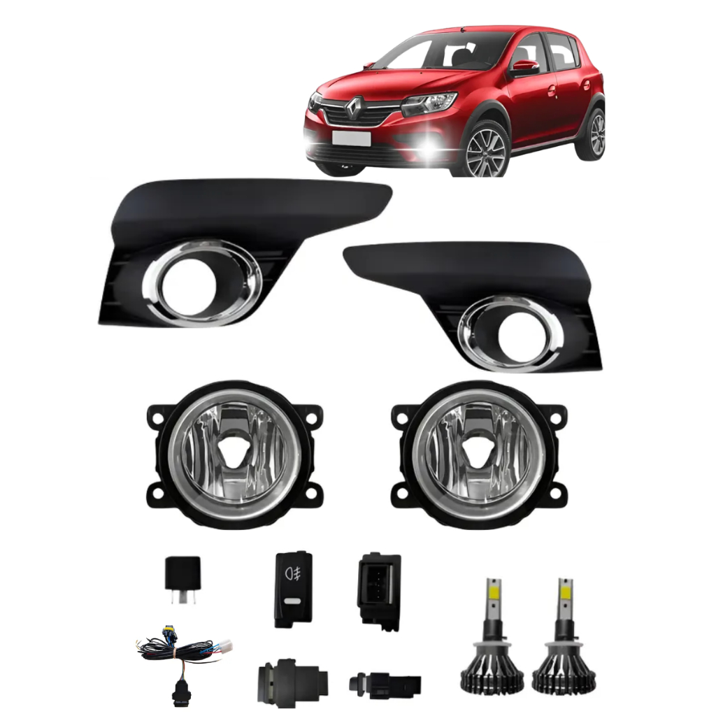JOGO DO FAROL Milha Renault Sandero Logan Life 1.0 2023 2024 Com Led + BOTAO M/. ORIGINAL do painel  DO PAINEL