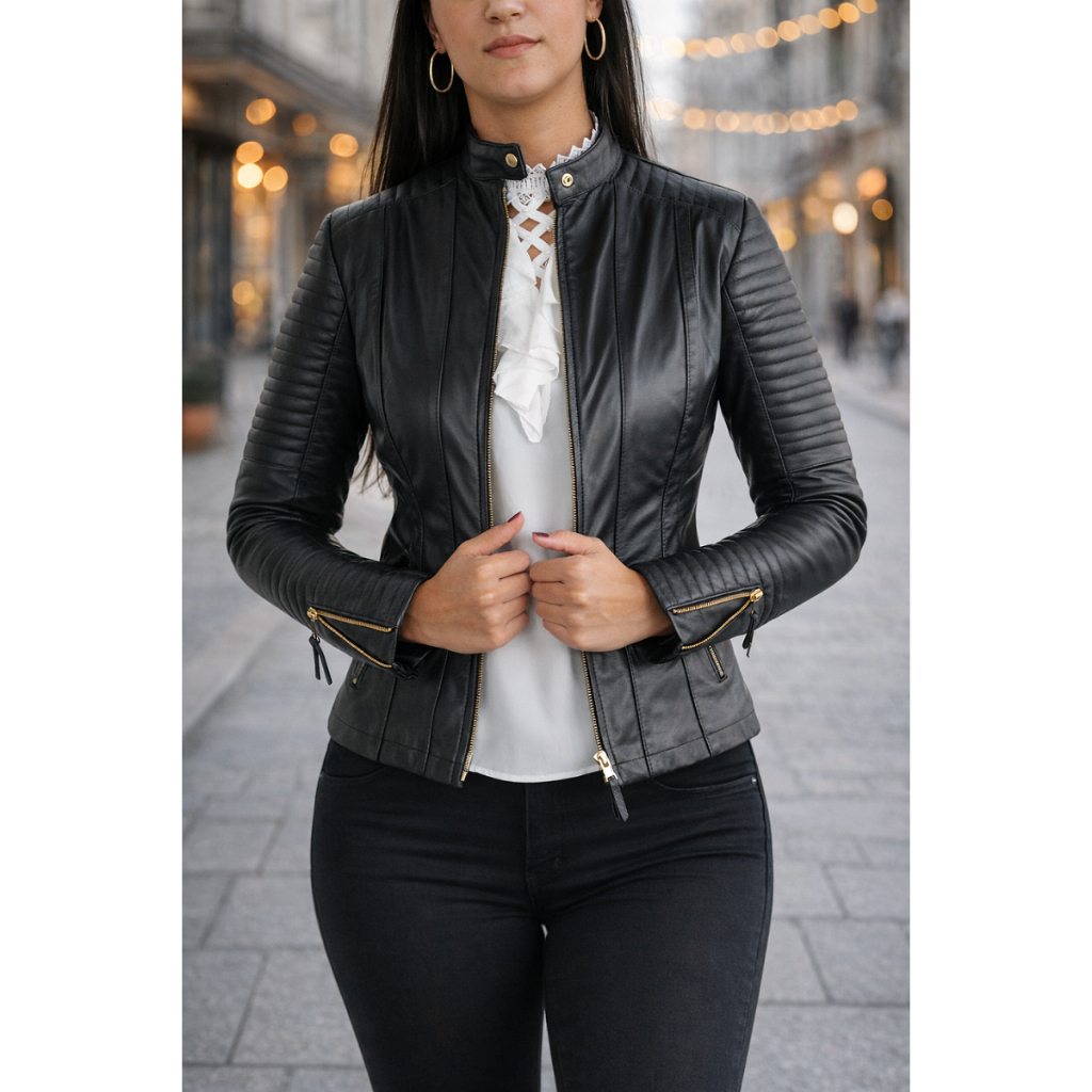 Jaqueta Feminina 100% Couro Bovino Legítimo Premium Matelassê Casual Original Vaca 237