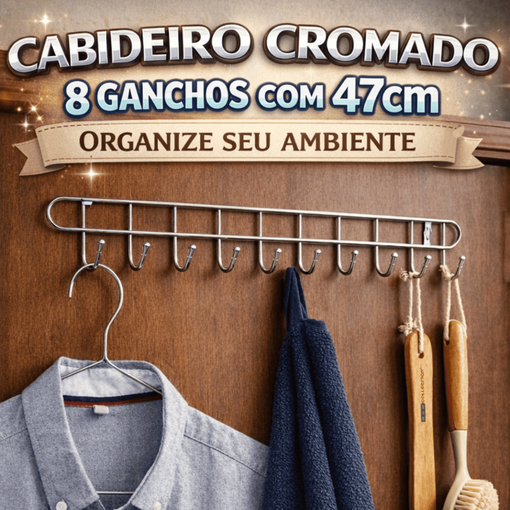 KIT 2 3 Suporte Cabideiro de Parede com 8 Ganchos Inox