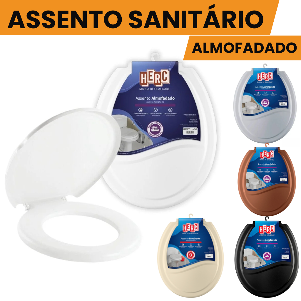 Assento Sanitário Tampa de Vaso Almofadado HERC Branco Preto Bege Caramelo Cinza claro em Oferta na Shopee