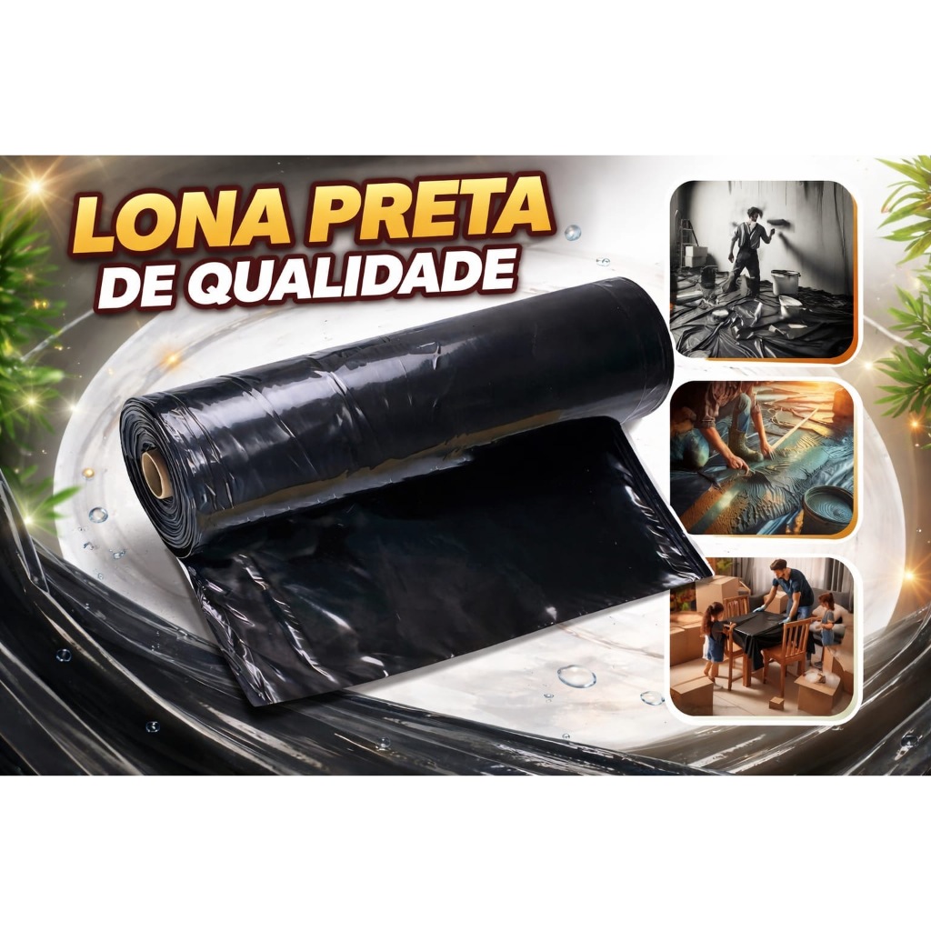 LONA PLASTICÁ PRETA 4X100 10 KG PROTEÇÃO PINTURA , OBRAS, AGRICOLA