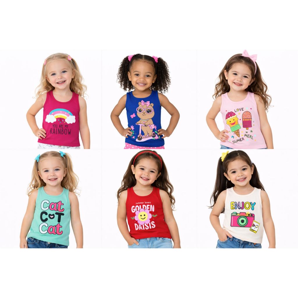 Kit 3 Regatas Sortidas Menina Infantis Estampadas 1 a 14 Anos em Oferta na Shopee