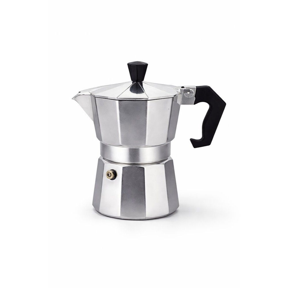 Cafeteira Italiana Inox 3 Xícaras Moka Express Cafeteira de Fogão Café Forte Tipo Expresso Alumínio Prateada