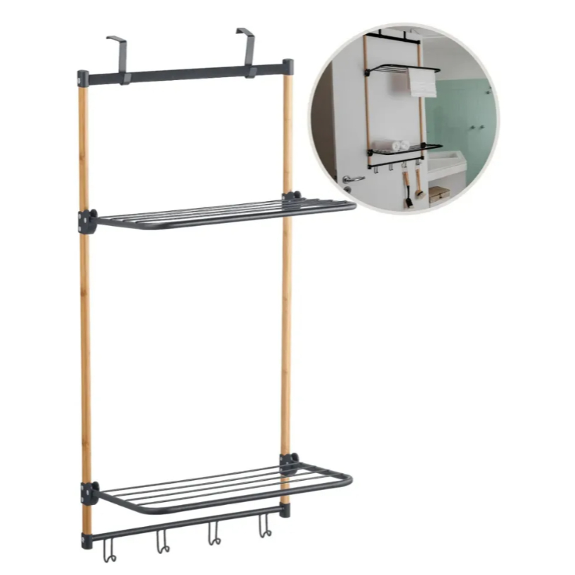 Varal De Porta Em Bambu Com Hastes Metálicas, ganha espaço - Simplo - Oikos