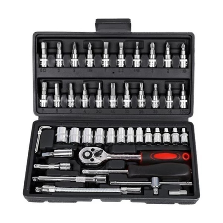 Kit De Ferramentas 46 Peças Jogo De Soquetes Chave Catraca Reversível Com Maleta Jogo De Ferramentas Completo