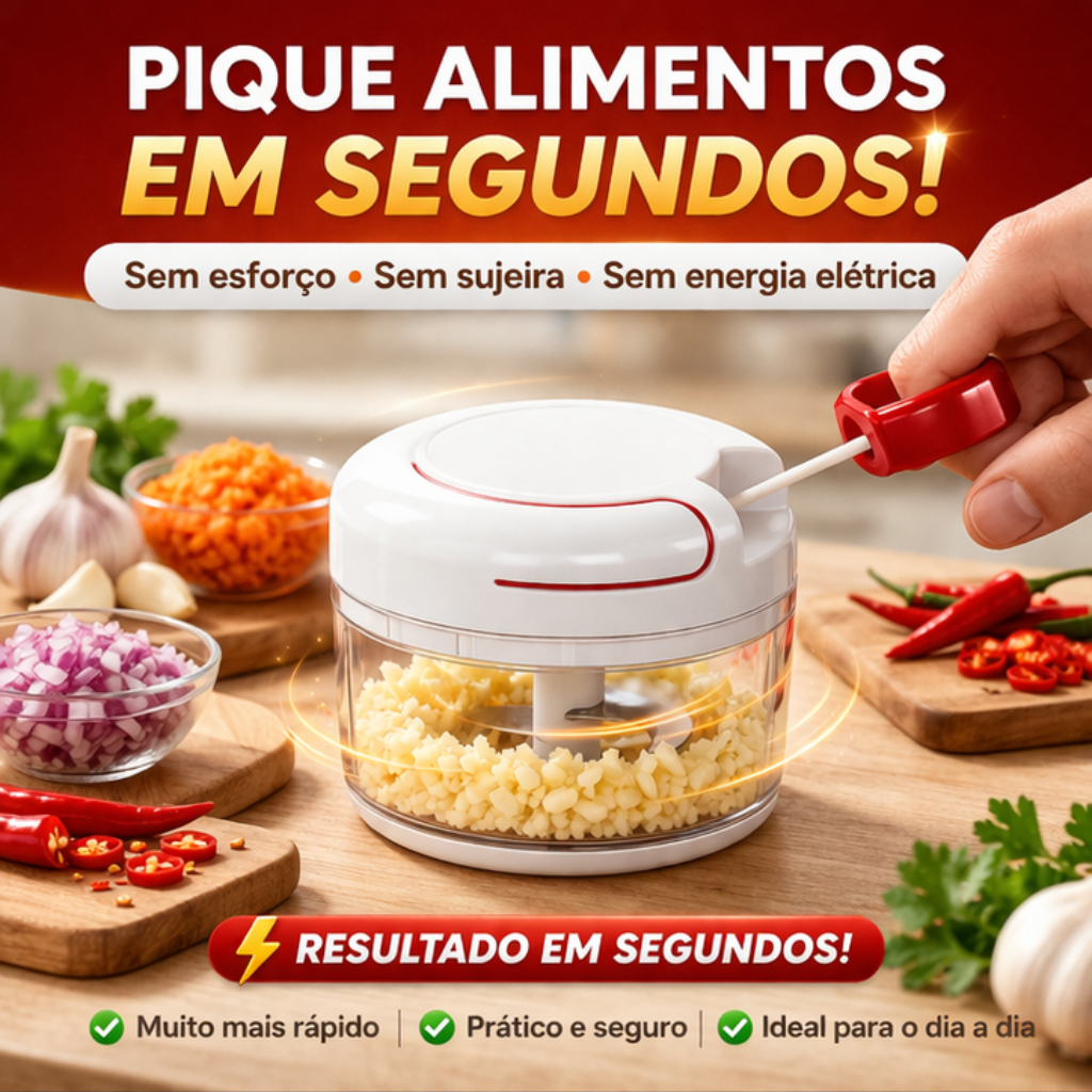 Processador Manual Portátil Triturador Moedor 2 Laminas Resistente Alimentos Alho Cozinha Prático