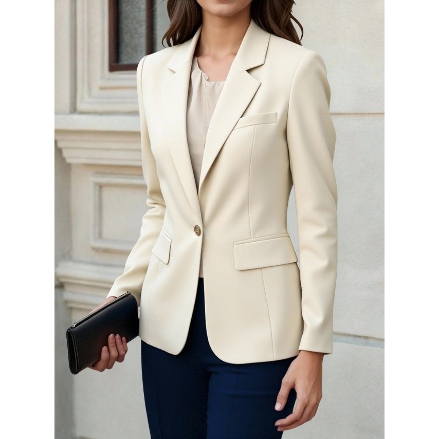 Blazer feminina forrado com ombreira e bolso fake na parte de cima H12
