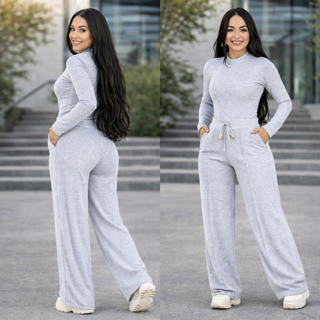 Conjunto de Lãnzinha Cropped Manga Longa e Calça Inverno