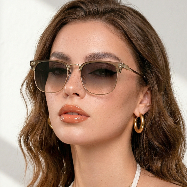 Óculos de Sol Premium Club Quadrado Dourado e Cinza Classico Mais Vendido uv400 Masculino Feminino
