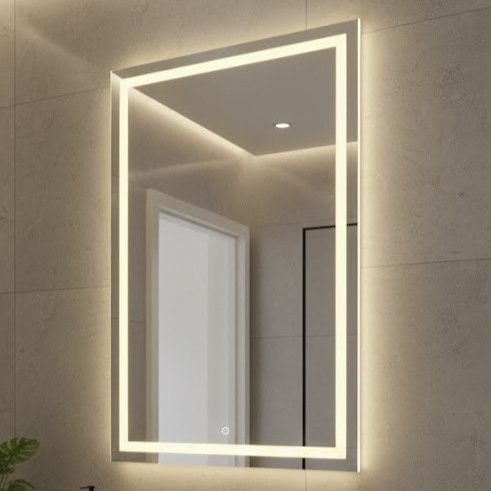 Espelho Grande Retangular 80x110cm LED 3 Cores Jateado Decorativo