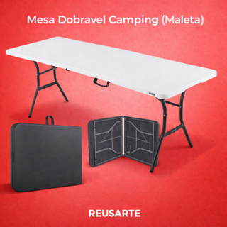 MESA PORTATIL DOBRÁVEL 6 LUGARES IDEAL PARA CAMPING OU JARDIM, VIRA MALETA COM ALÇA 1.80 METROS E SUPORTA ATÉ 100KG em Oferta na Shopee