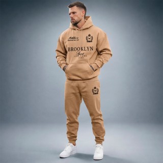 Kit Conjunto De Frio Moletom Brooklyn Calça Jogger Blusa Canguru Capuz Bolso Felpado Quente Agasalho