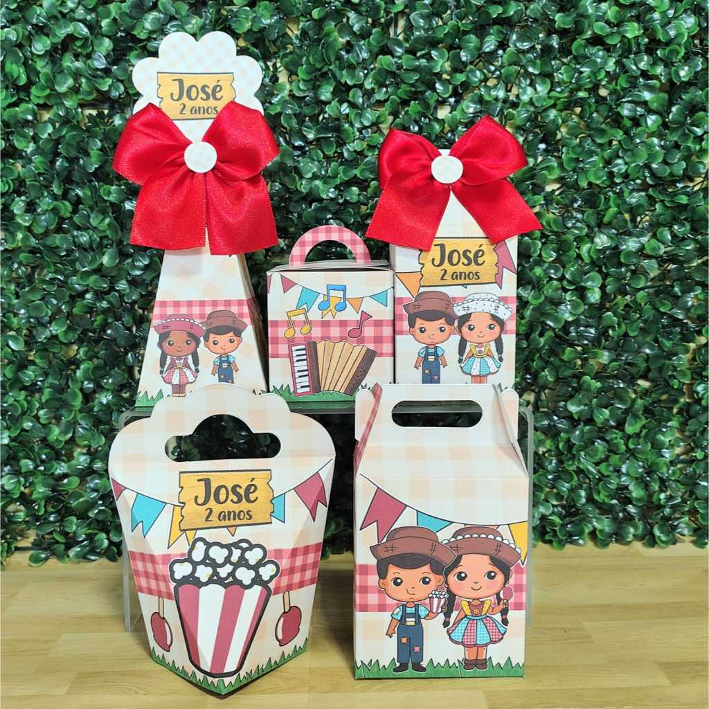 PEGUE E MONTE Kit Caixinhas Personalizadas Arraiá Festa Junina Menino e Menina Caixas para Lembrancinhas de Aniversário