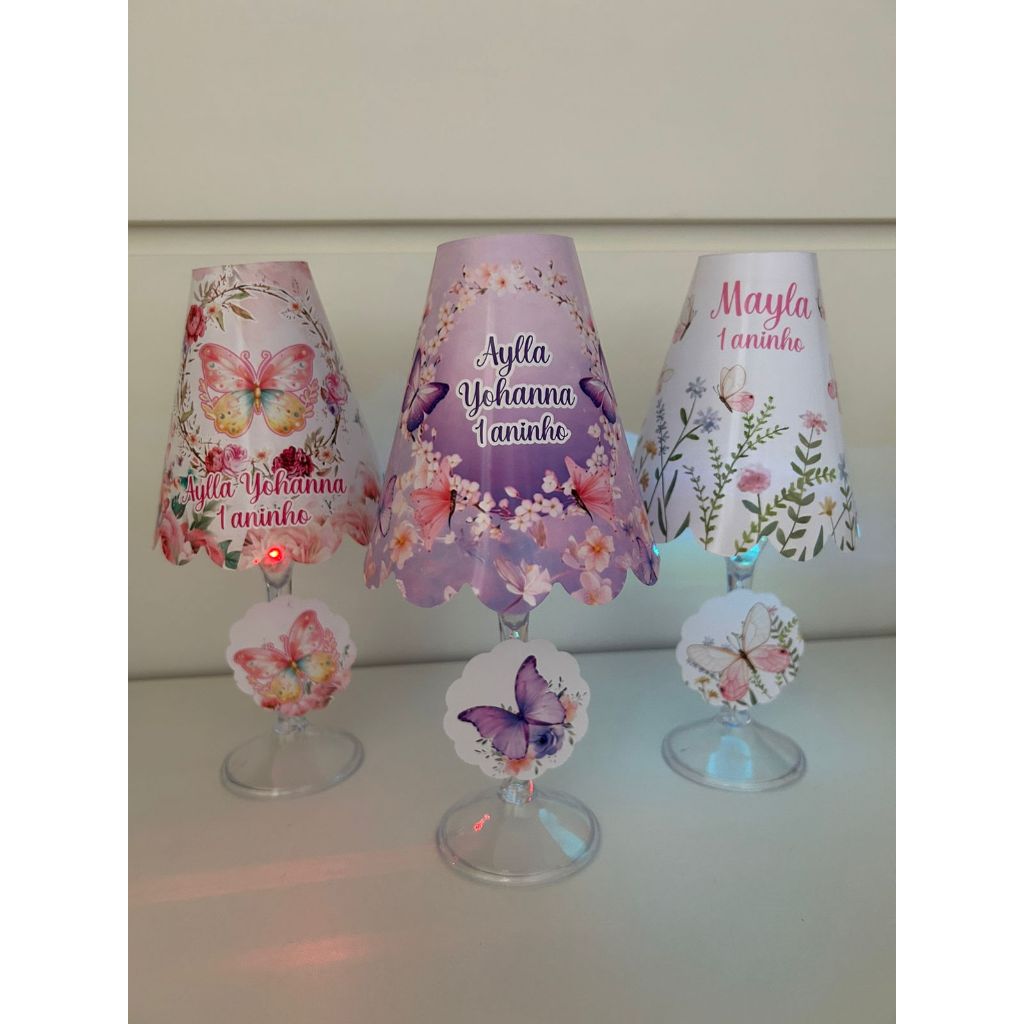 Kit Abajur Personalizado Jardim Borboletas/ Centro de Mesa lembrancinha Abajur Jardim Borboletas