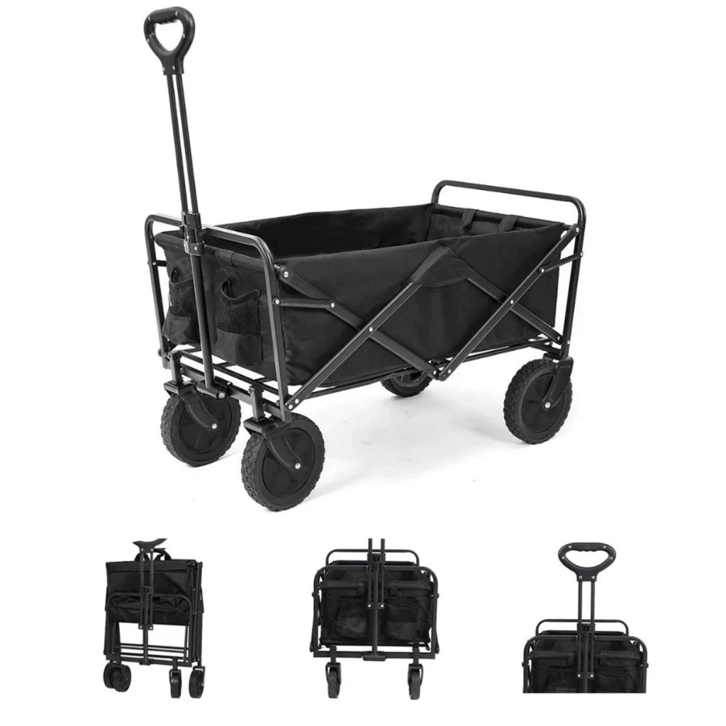 Carrinho De Praia Camping Mercado Dobrável Impermeável 120kg Preto em Oferta na Shopee