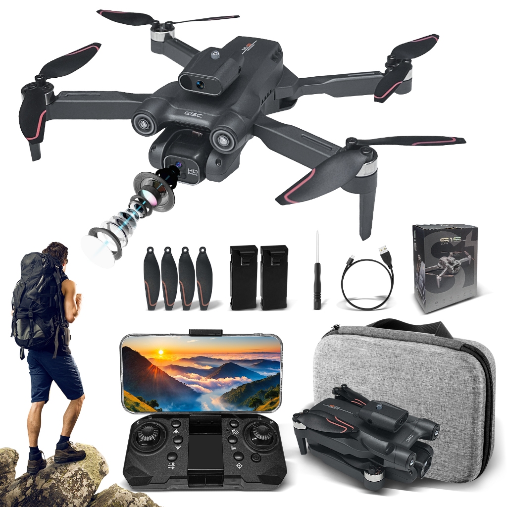 Mini drone LSS1S Cámara dual + 2 baterías com dual câmera 6K preto 2.4GHz 2 baterías