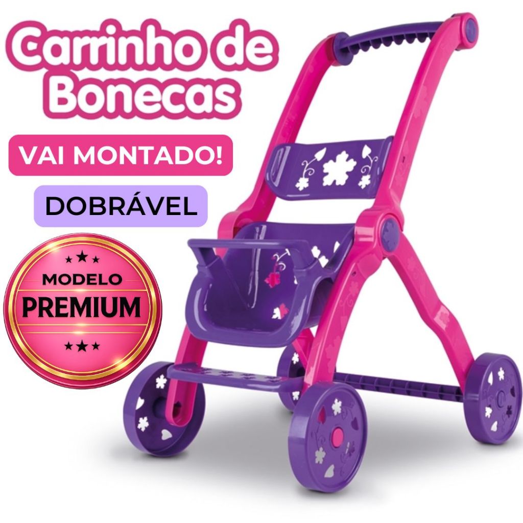 Carrinho de Boneca Infantil GRANDE 60cm Bebe Reborn Brinquedo Menina- Vai Montado Dobrável