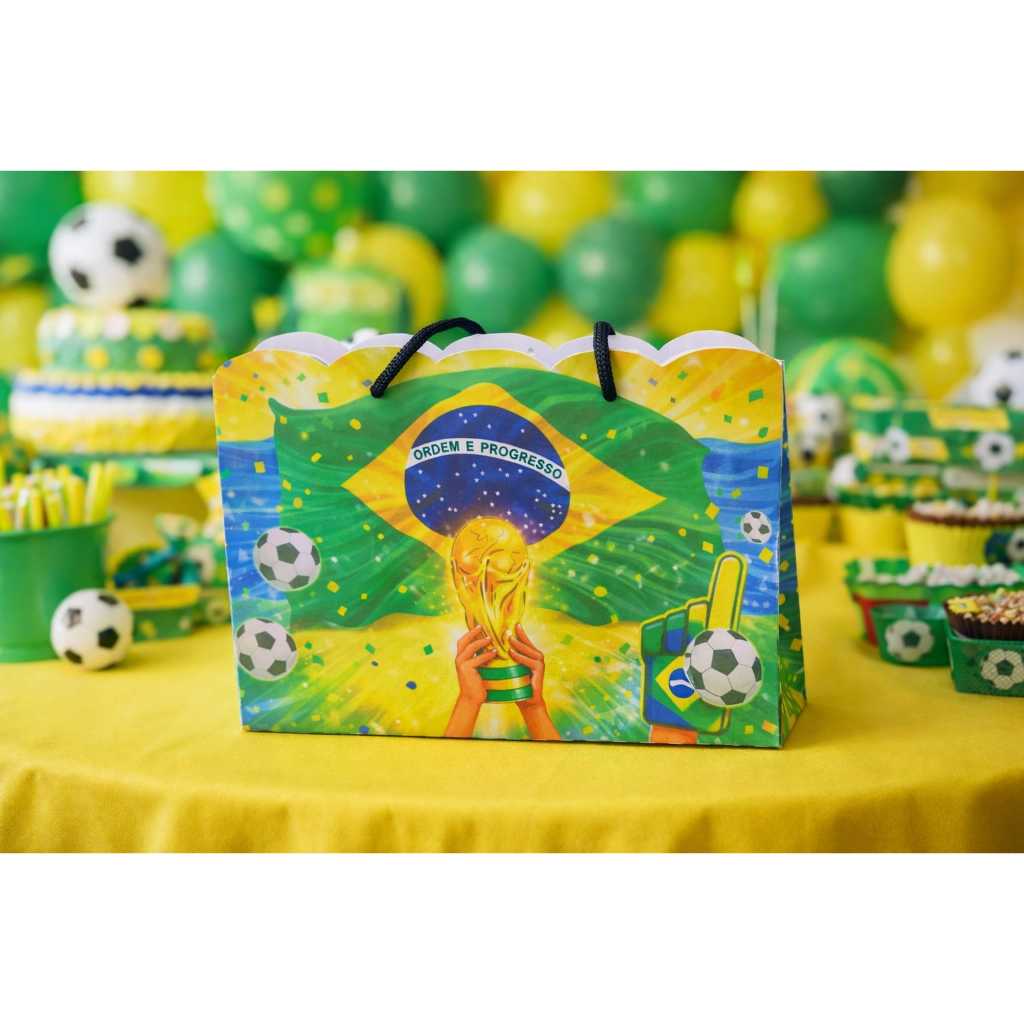 ENVIO RÁPIDO | Sacolinha Copa do Mundo Personalizada | Lembrancinha Futebol Brasil | Pegue e Monte