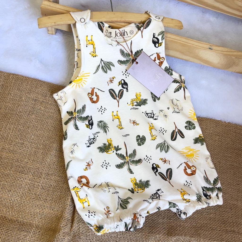 Macacão macaquinho curto romper estampado bebe menino menina algodao tecido leve unissex em Oferta na Shopee