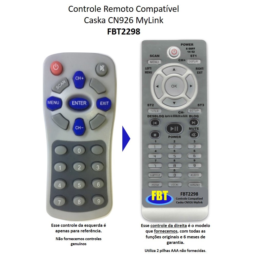 Controle Compatível Com Multimídia Caska Cn926 Fbt2298