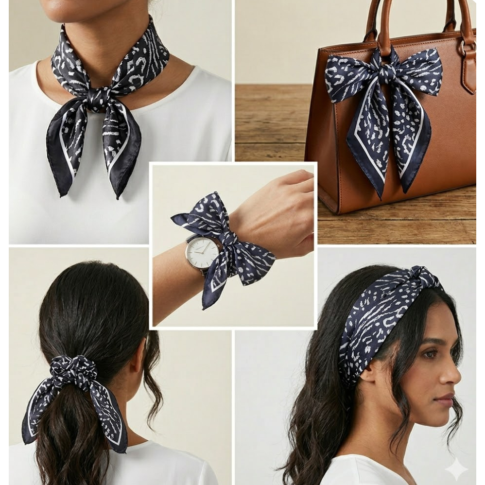 Lenço Pequeno 50x50cm Cetim Feminino Animal Print Leopardo Chic Moda Para Cabelo Faixa Bolsa