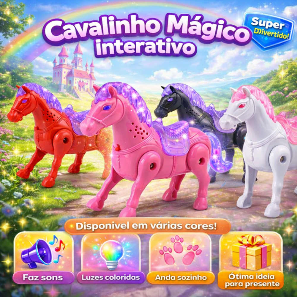 Cavalo Brinquedo Anda Sozinho Cavalinho Luz Som Infantil Interativo Pilha