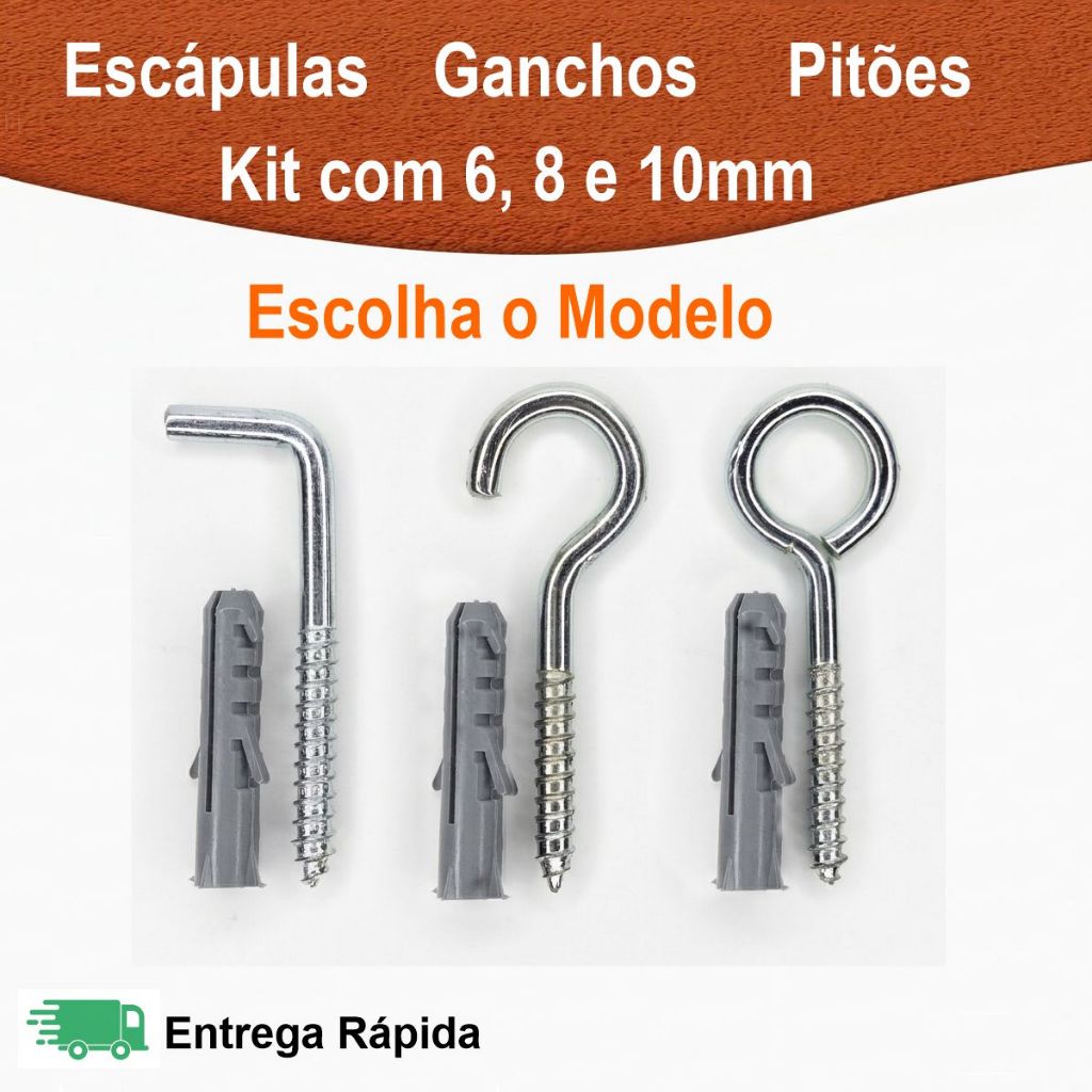 Kit de Fixação 14 Peças com Buchas - Escolha: Escápula, Gancho ou Pitão, N6 N8 N10 Casa Terre