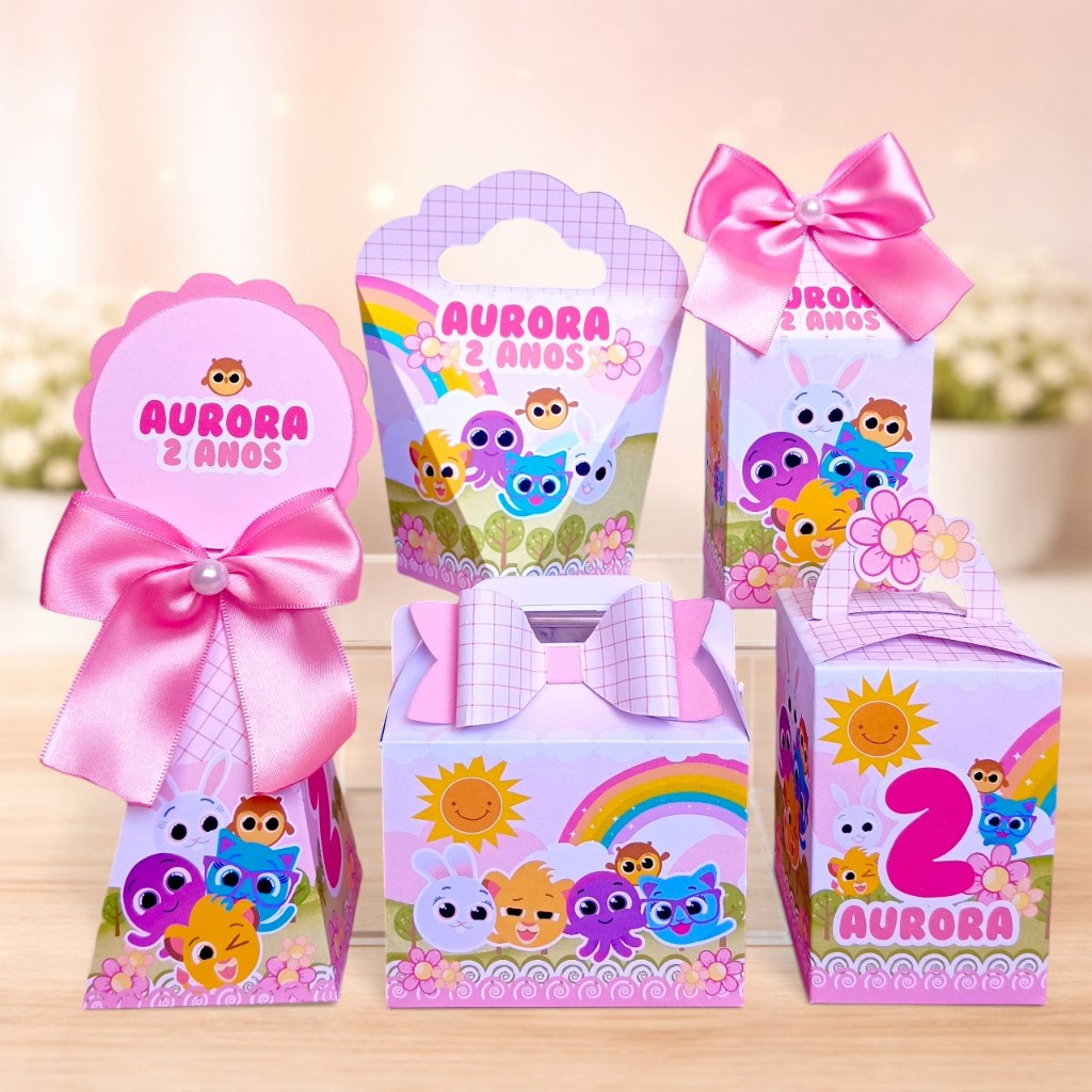 Kit Festa Bolofofos Rosa Menina Caixinhas Personalizadas Para Festa PEGUE E MONTE Lembrancinhas Aniversário