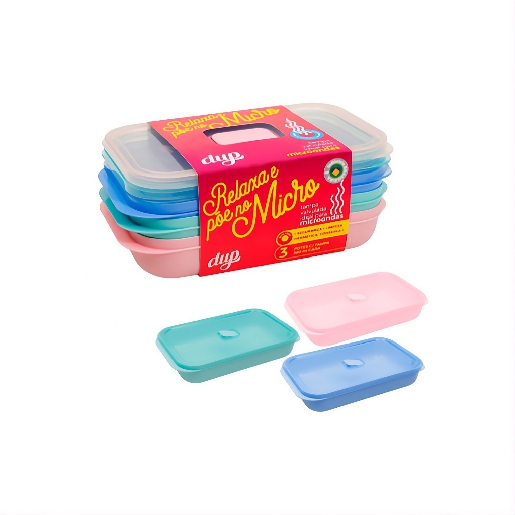 Kit 3 Potes Plasticos Hermeticos Reforçado Para Micro-Ondas 500 ML Cozinha