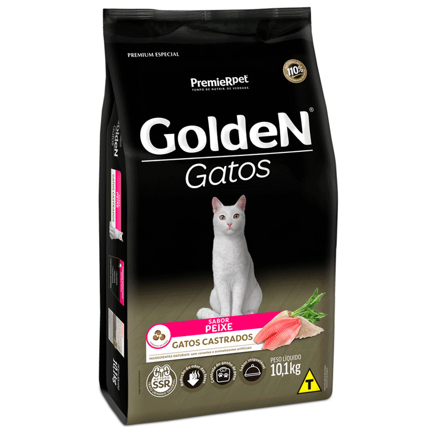 Ração Golden para Gatos Adultos Castrados Sabor Peixe - 10,1kg Premier Pet