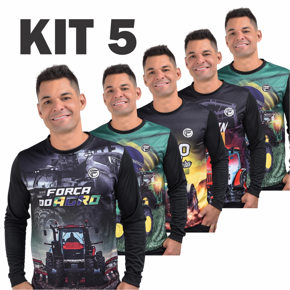 Kit 5 Camisa Agro Masculina  Manga Longa Trator Proteção Solar Brasil Camiseta Blusa Fazenda Bruto em Oferta na Shopee
