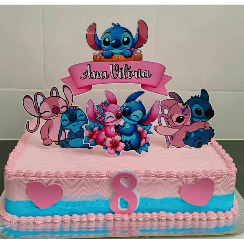 "Topo de Bolo 'Stitch e Angel – Casal do Universo Lilo & Stitch'"