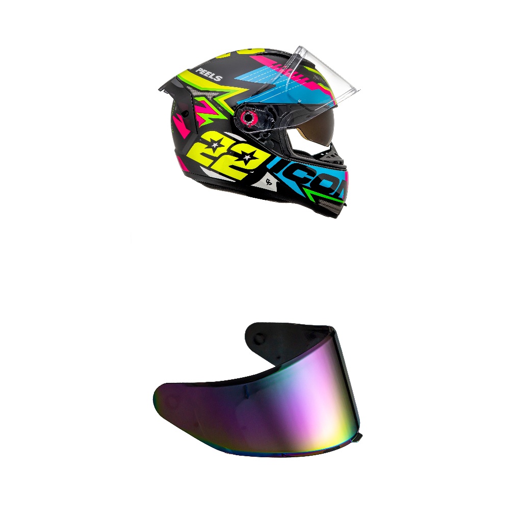 Capacete Moto Fechado Marca Peels - Icon RT Preto Brilho c/ Amarelo Com Óculos Interno + Viseira Camaleão Extra