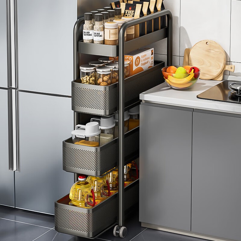 Organizador Estreito com Rodas 4 Andares Carrinho Multiuso Deslizante Cozinha Heemli