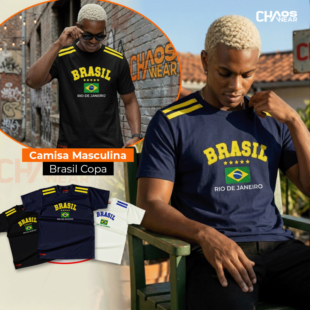 Camisa Masculina Algodão Copa do Mundo 2026 Brasil Camiseta