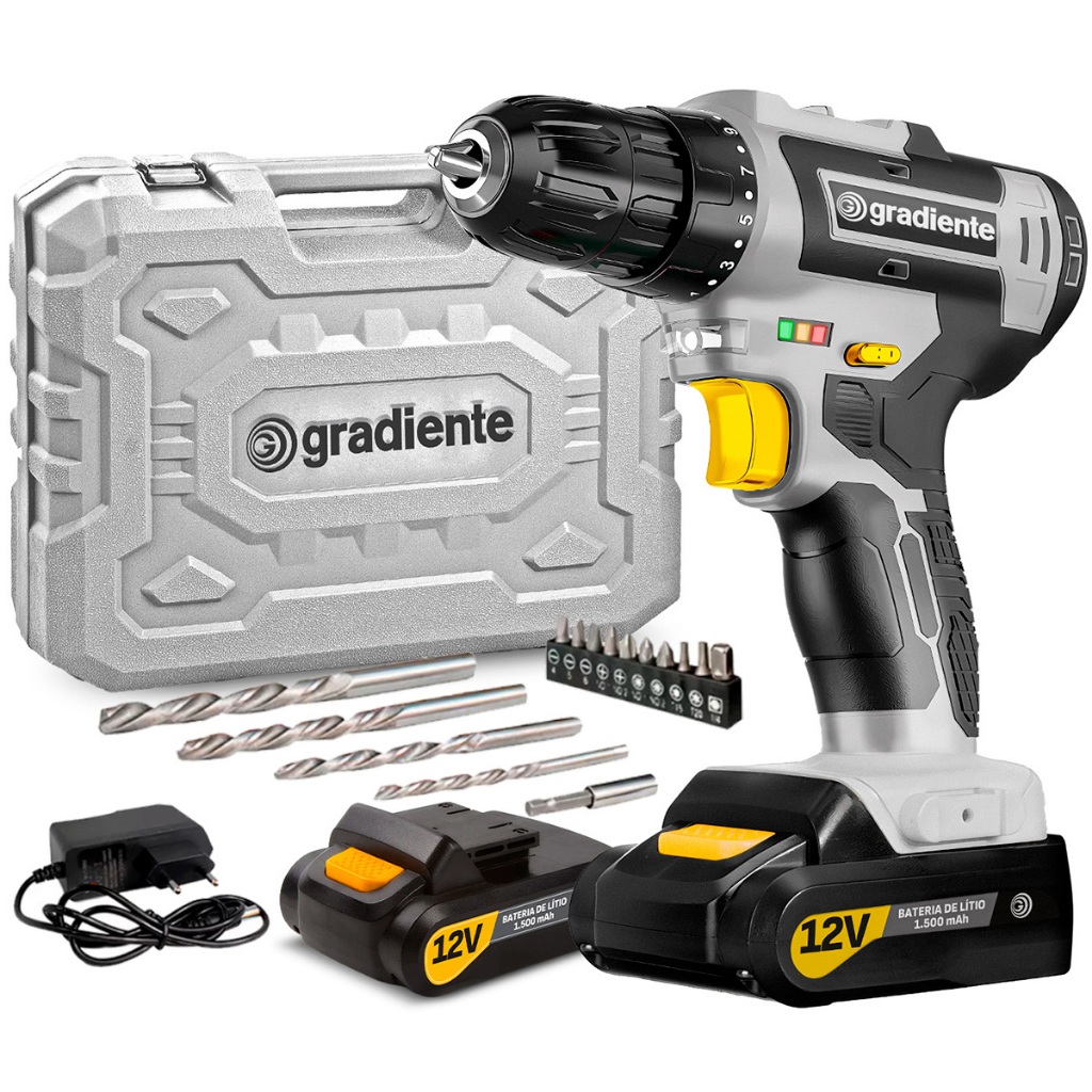 Furadeira E Parafusadeira 12v 10mm 3/8 Pol. Com 2 Baterias De Lítio Maleta E Acessórios