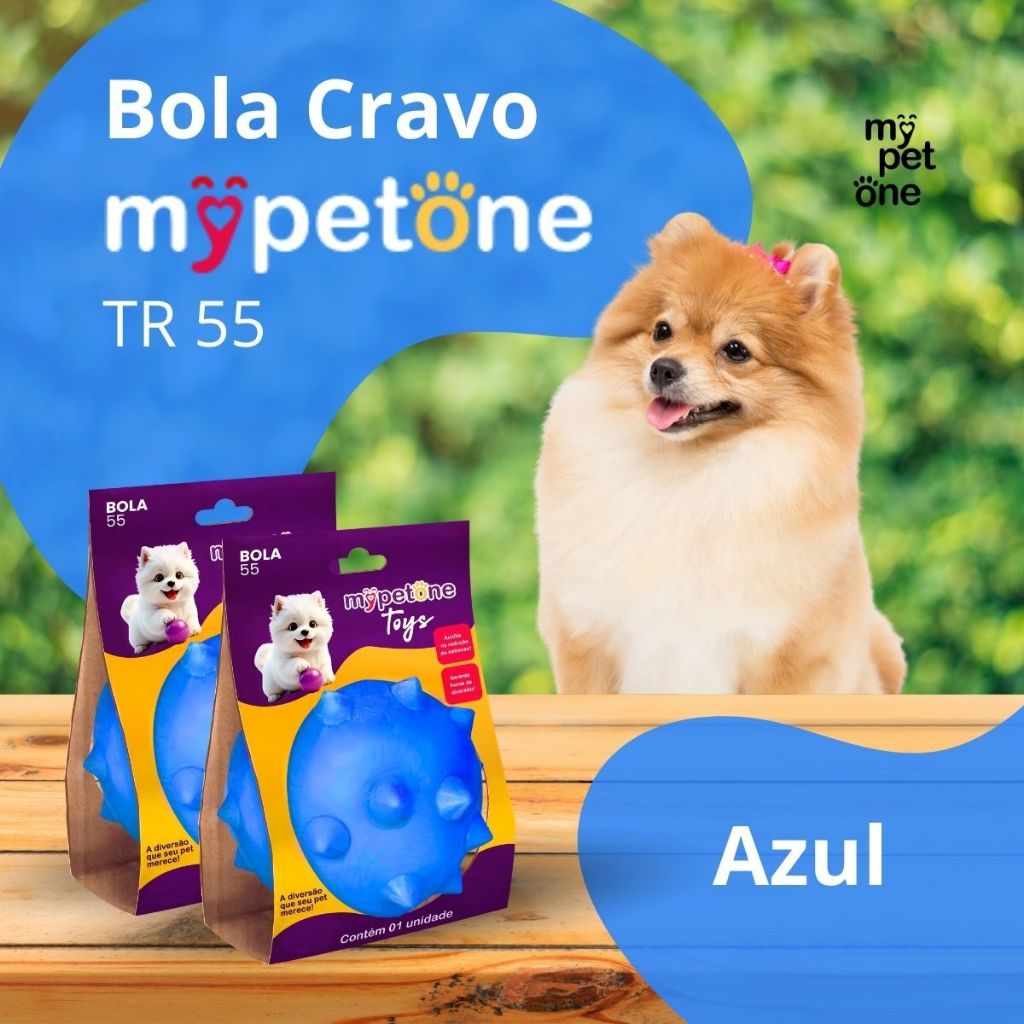 2 Bola Cravo Maciça Brinquedo Resistente para Cachorros 5,5cm - Mypetone - Azul