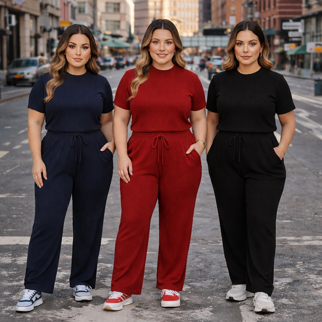 Conjunto Feminino Plus Size Elegante Calça Pantalona e Blusa de Manga Aerolook