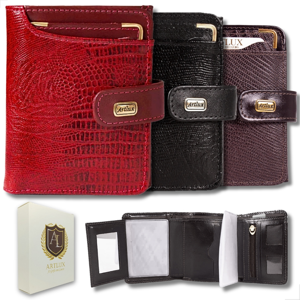 Carteira Feminina Couro Legítimo Lezard Premium Com Espelho