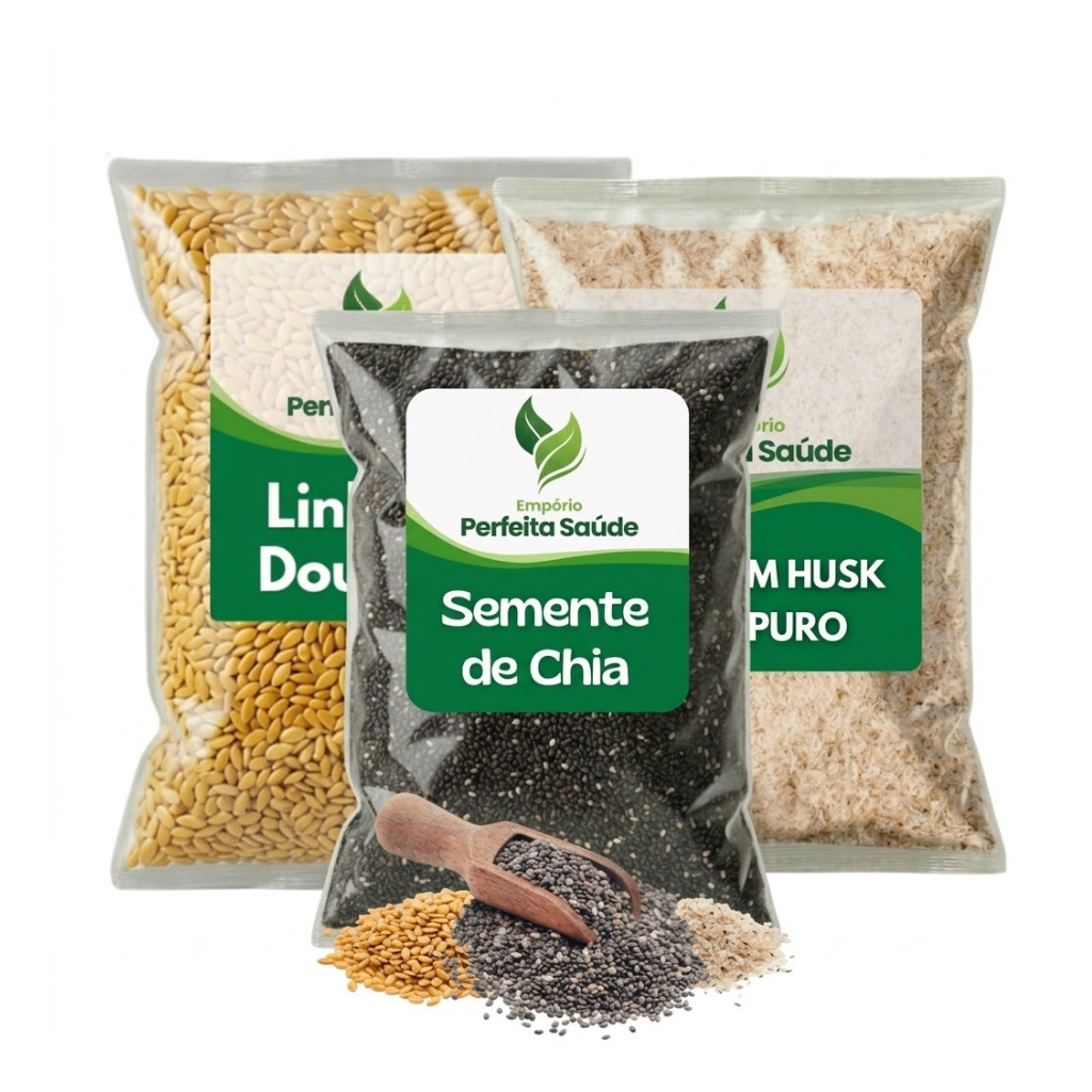 Kit Mix de Sementes Chia + Linhaça + Psyllium Fibras Low Carb Total 750g
